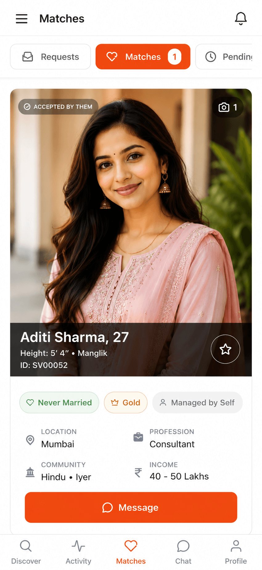 StarVivah Matches screen