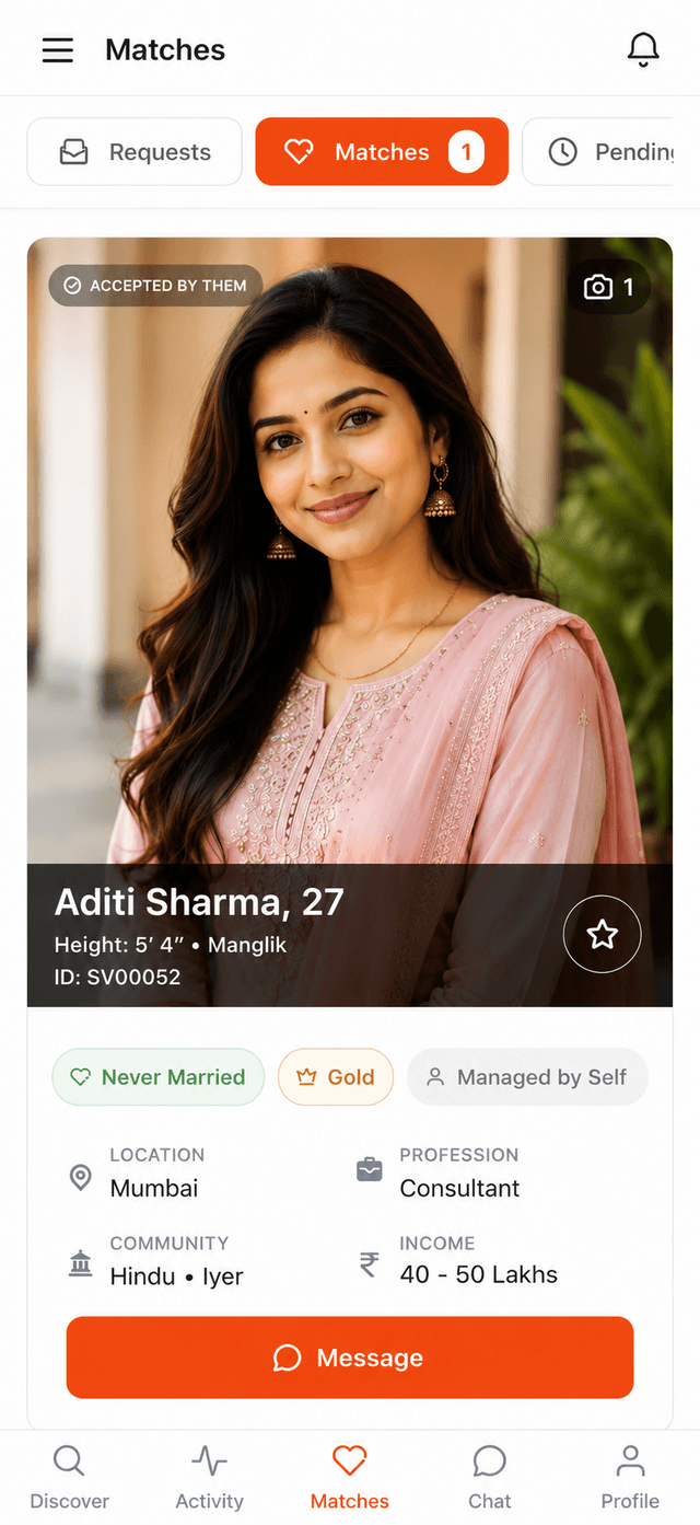 StarVivah Matches screen